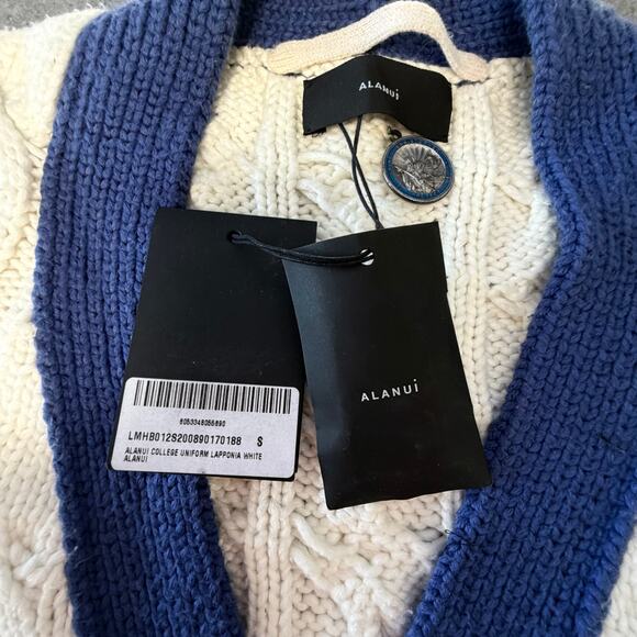 ALANUI: Men's "College Prep" Style White Cotton Cardigan - S - Picture 2 of 7